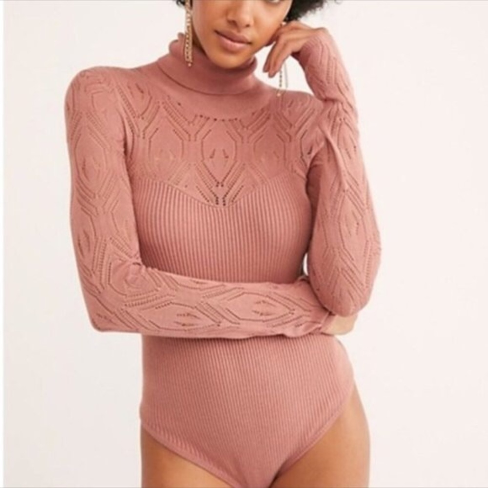 NEW Free People Pretty in Pointelle Bodysuit pink
